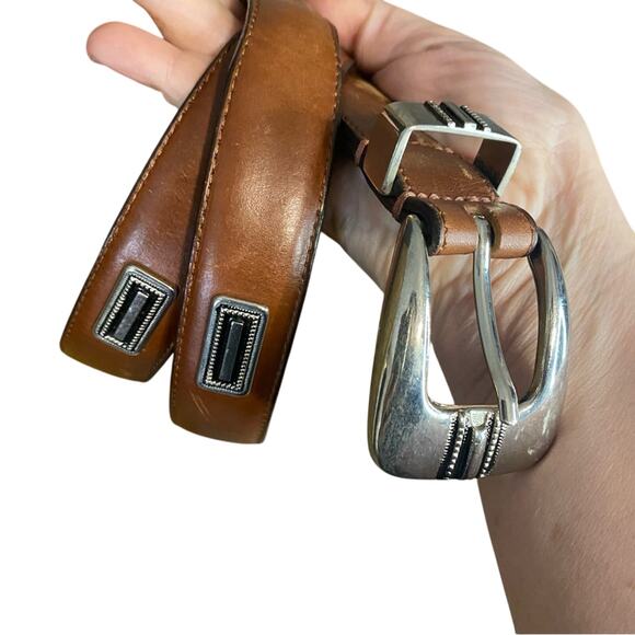Western Brown Leather Men's Belt w silver accents size 38 made in Argentina - Picture 1 of 12